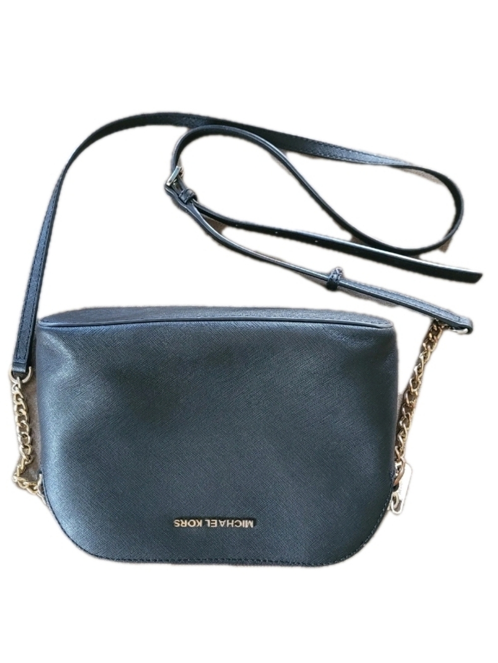 Michael Kors Black Women's Crossbody Bag with Chain Gold Hardware Logo Accent